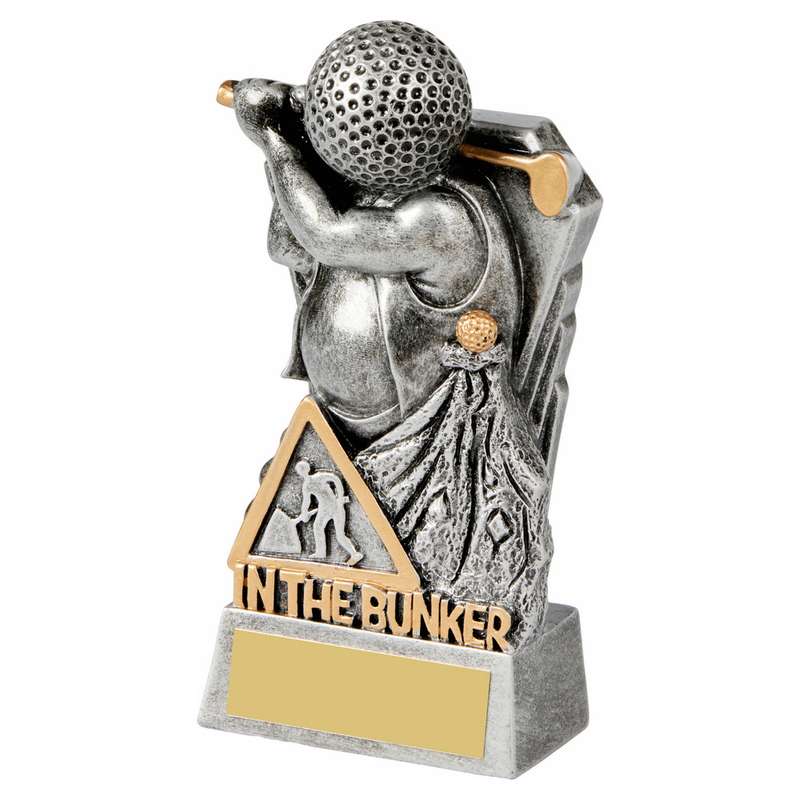 Antique Silver Golf Ball Head – IN THE BUNKER Trophy 130mm – Ant Silver