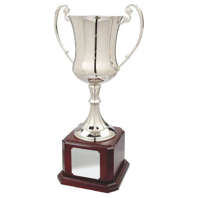 Nickel Plated Cup on Wood Base 335mm – Silver