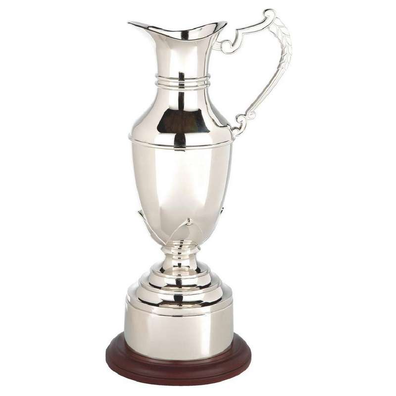 Nickel Plate Claret Jug on Wood Plinth with Band 210mm – Silver