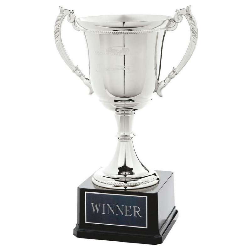 Nickel Plated Cup on Black Weighted Base 325mm – Silver