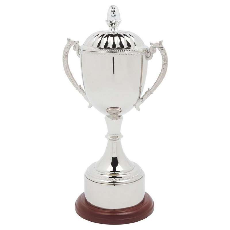 Nickel Plated Cup with Lid & Plinth Band 370mm – Silver