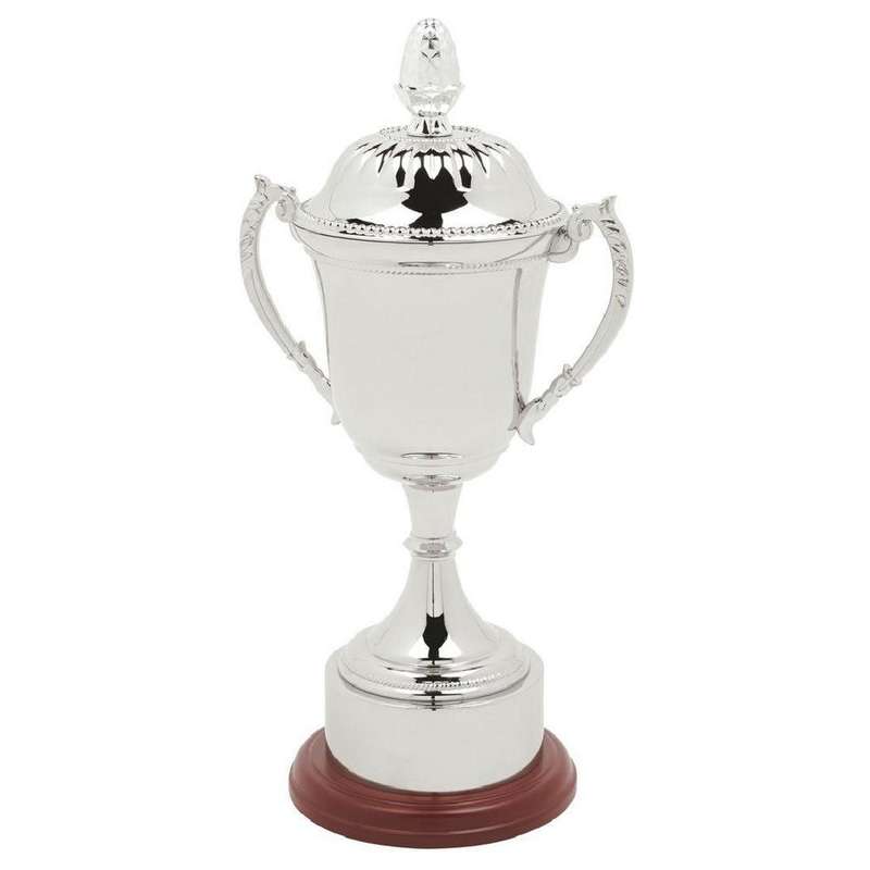 Nickel Plated Cup with Plinth Band & Lid 400mm – Silver