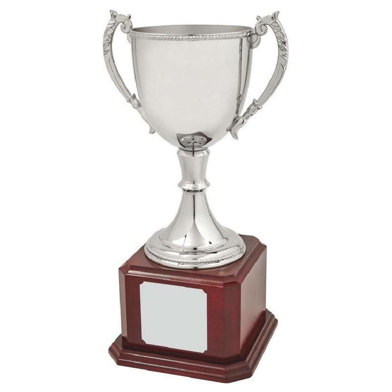 Nickel Plated Cup on Wood Base 300mm – Silver