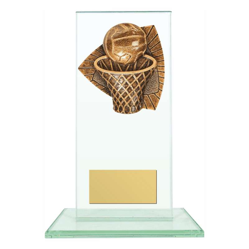 Jade Glass Stand Award with Resin Netball Trim 160mm – Clear