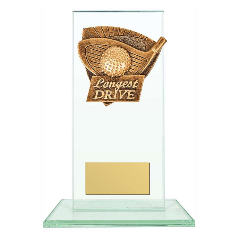 Jade Glass Stand Award with Resin Golf Longest Drive Trim 160mm – Clear