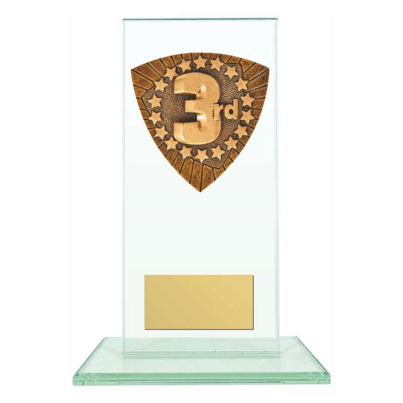 Jade Glass Stand Award with Resin 3rd Trim 160mm – Clear