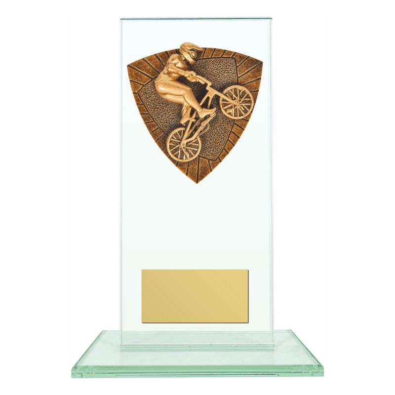 Jade Glass Stand Award with Resin BMX Trim 160mm – Clear