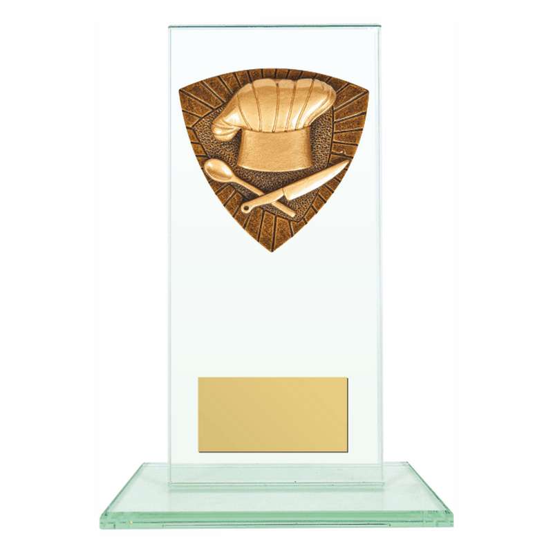 Jade Glass Stand Award with Resin Baking/Cooking Trim 160mm – Clear