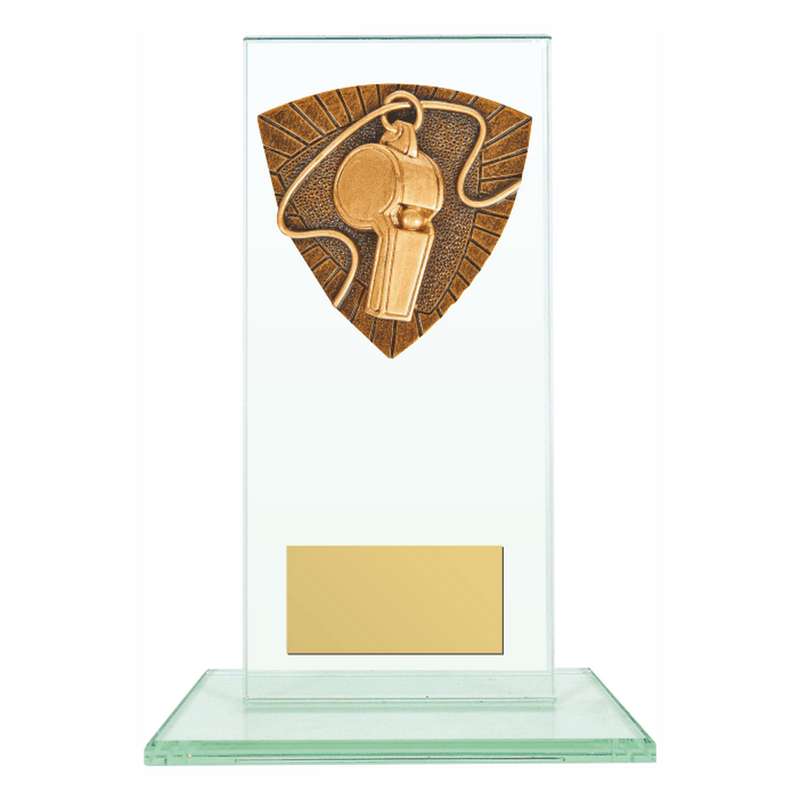Jade Glass Stand Award with Resin Referee Trim 160mm – Clear