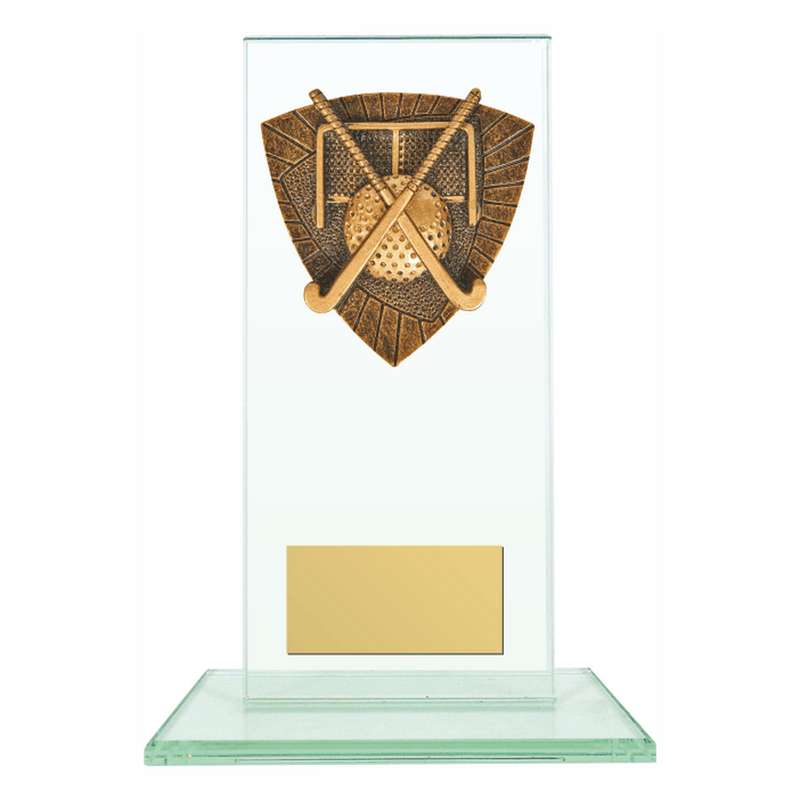 Jade Glass Stand Award with Resin Hockey Trim 160mm – Clear