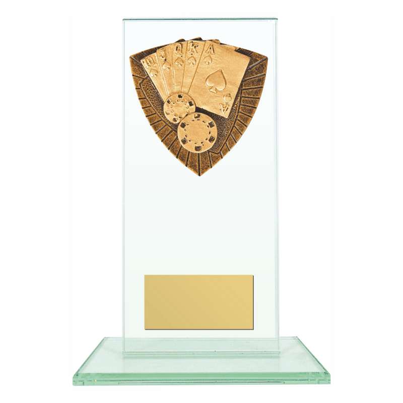 Jade Glass Stand Award with Resin Poker Trim 160mm – Clear