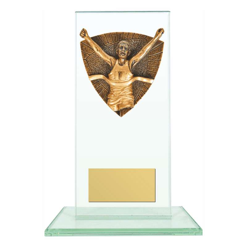 Jade Glass Stand Award with Resin Male Runner Trim 160mm – Clear