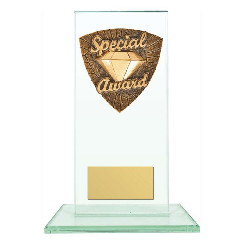 Jade Glass Stand Award with Resin Special Award Trim 160mm – Clear