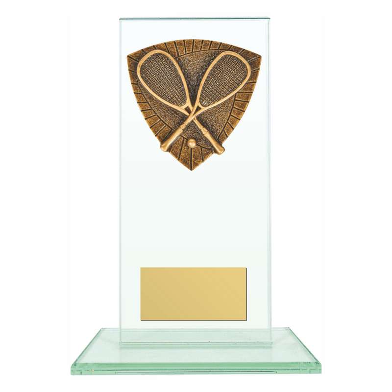 Jade Glass Stand Award with Resin Squash Trim 160mm – Clear