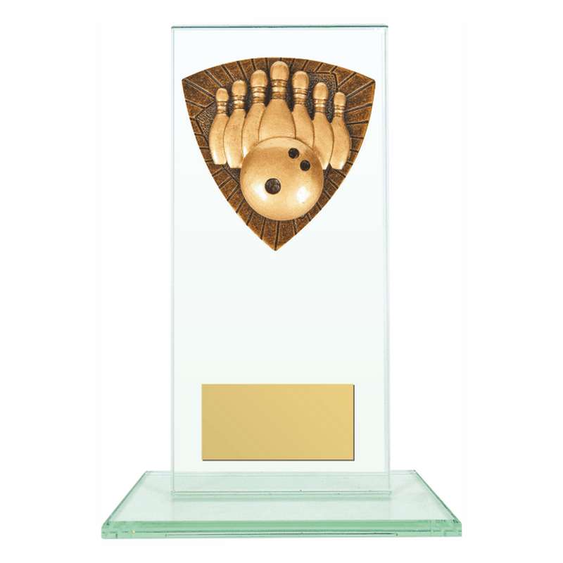 Jade Glass Stand Award with Resin Ten Pin Trim 160mm – Clear