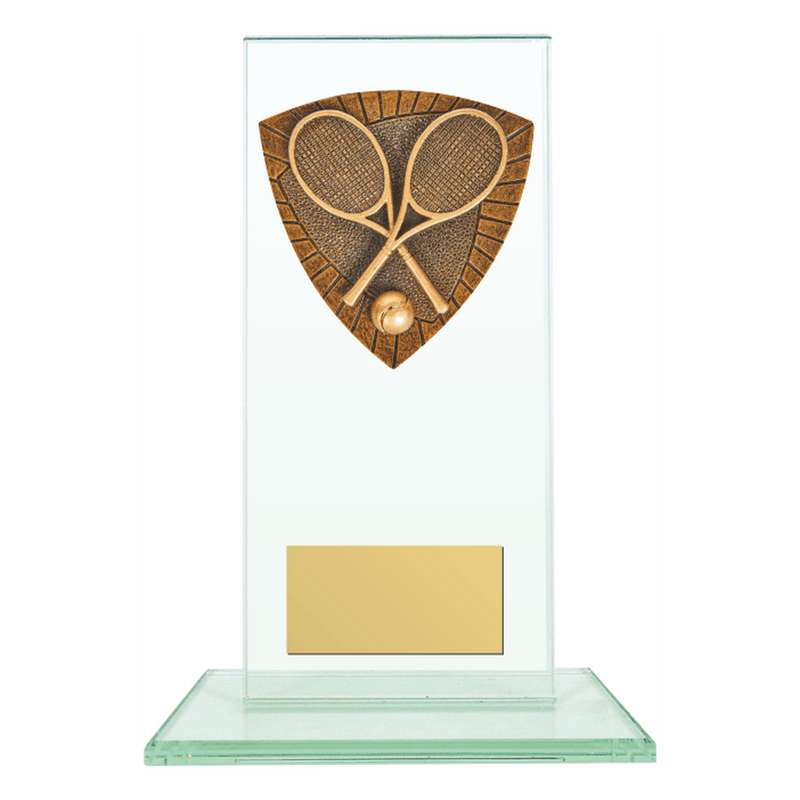 Jade Glass Stand Award with Resin Tennis Trim 160mm – Clear