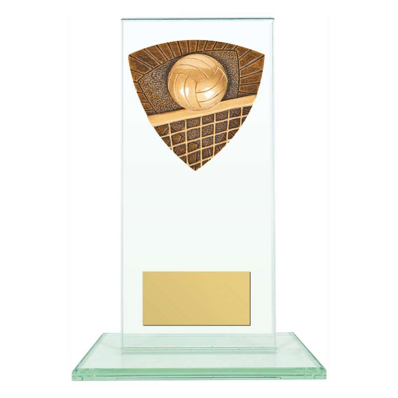 Jade Glass Stand Award with Resin Volleyball Trim 160mm – Clear