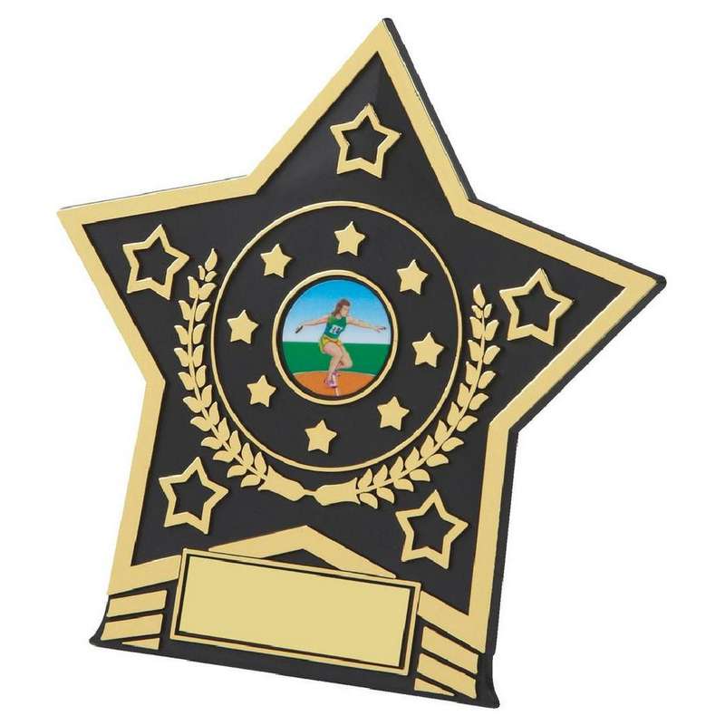 Black Plastic Star Plaque 100mm – Gold/Black