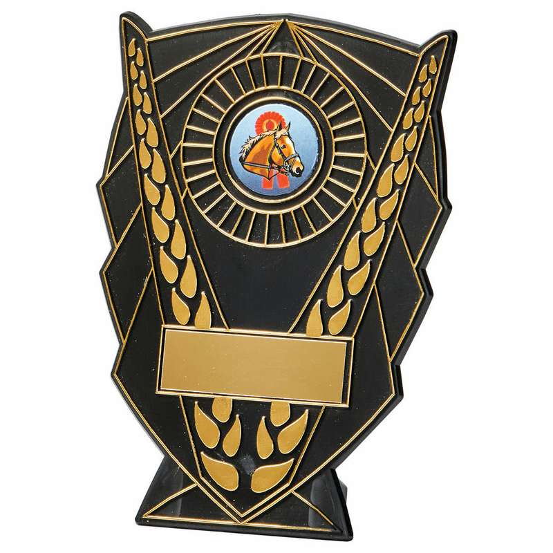 Black Plastic V Shield Award 100mm – Gold/Black