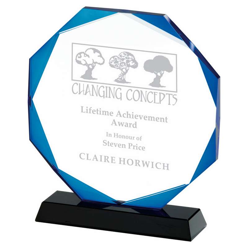 Crystal Award with Blue “Halo” ( in Presentation Case) 140mm – Blue