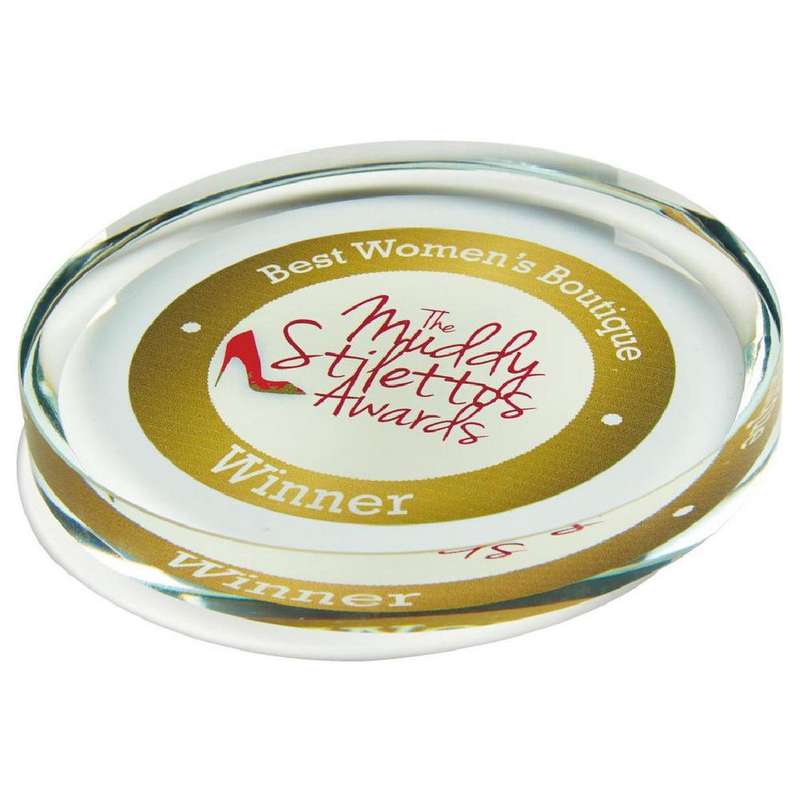 Round Glass Paperweight for Colour Printing (In Presentation Case) 95mm – Clear