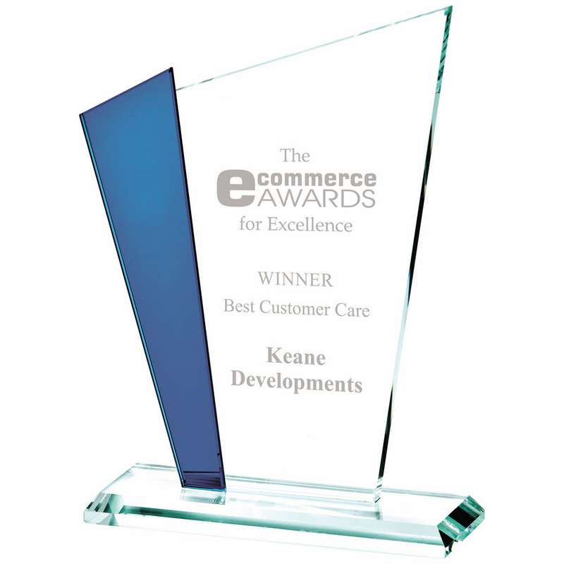 Clear/Blue Glass Stand (In Presentation Case) Award 180mm – Clear
