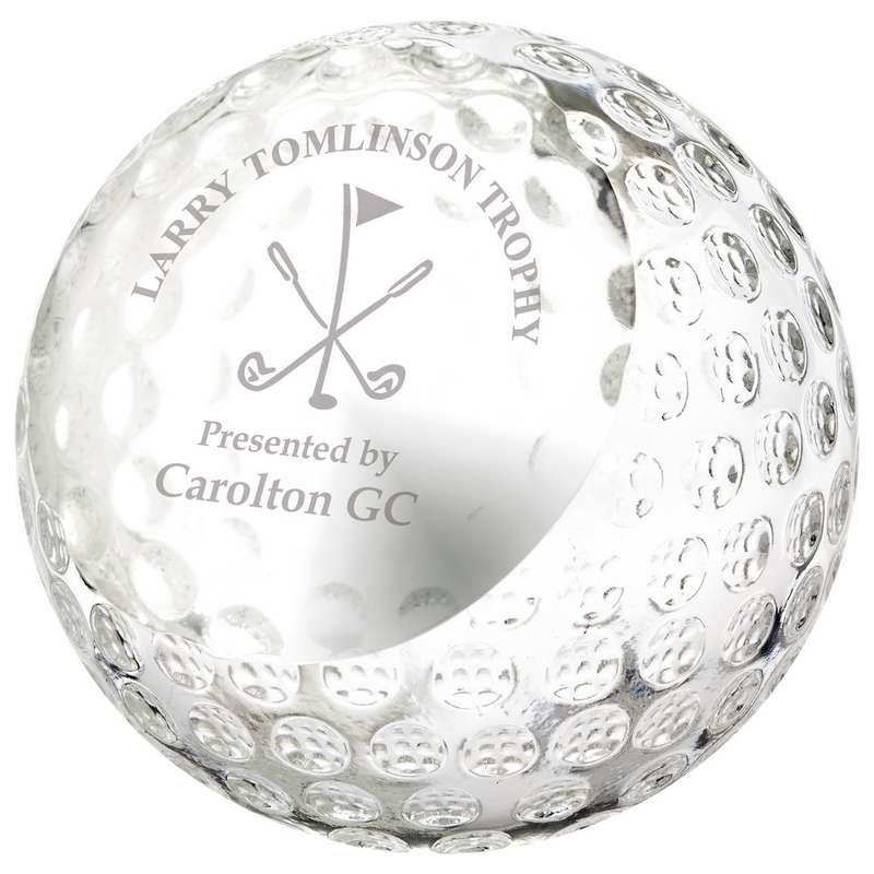 Crystal Golf Ball Award with personalisation panel 60mm – Clear
