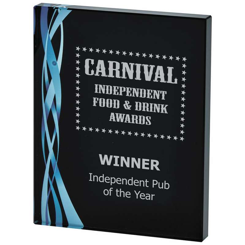 Rectangular Blue Glass Award – Black Background 160mm – Clear