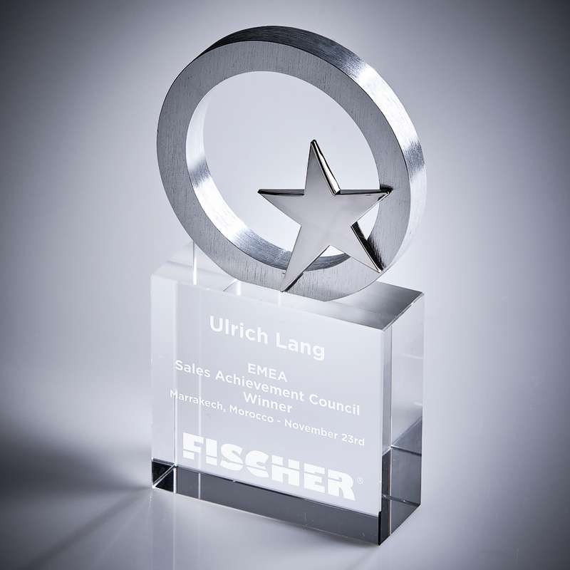 Metal Star/circle on Glass base Award 160mm – Clear