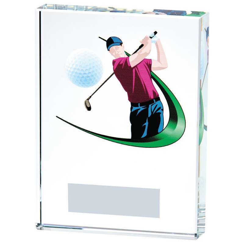 Clear/Colour Glass Golf Award – Male 90mm – Clear