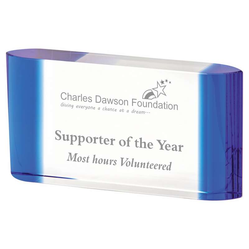 Blue Edged Glass Block Award 135mm – Blue