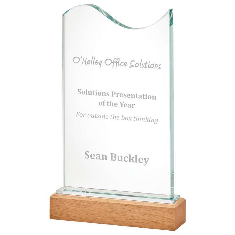 Star Stand Glass Award with Wooden Base 210mm – Clear