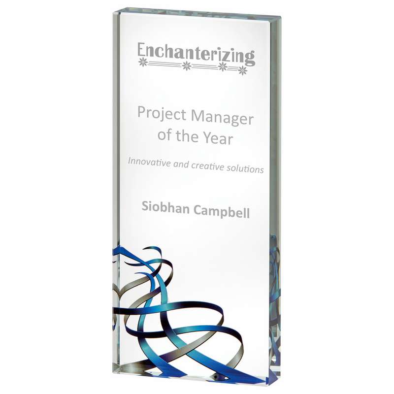 Blue Ribbon Glass Block Award 140mm – Blue