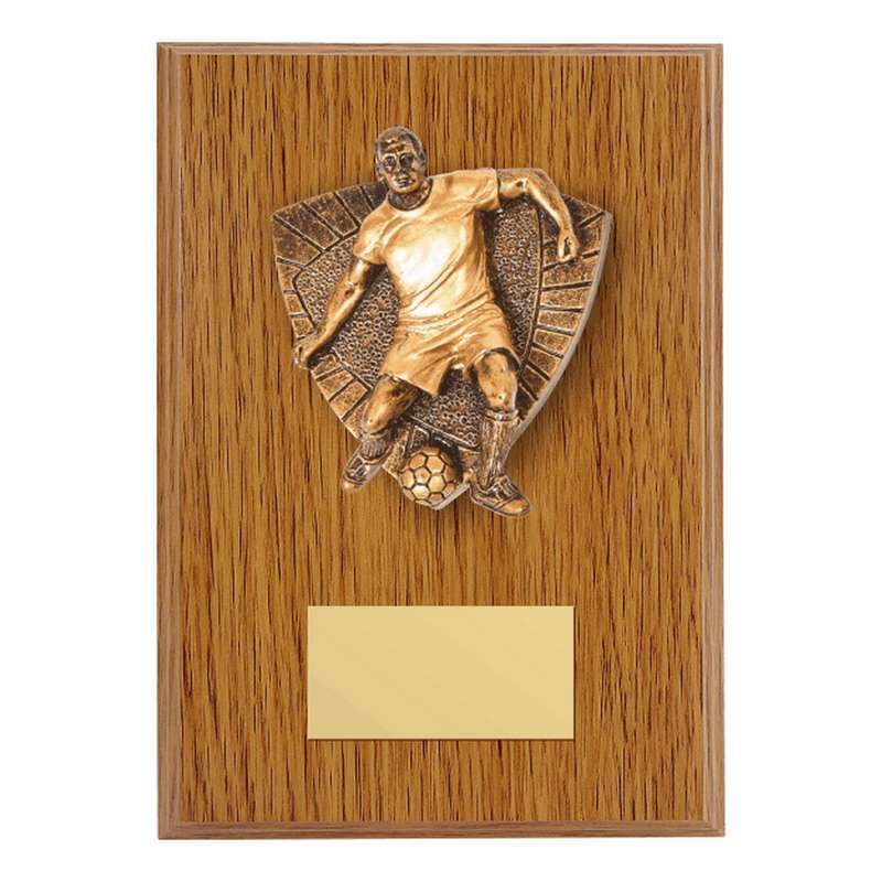 Wood Plaque with Resin Male Football Trim 150mm – Light Oak