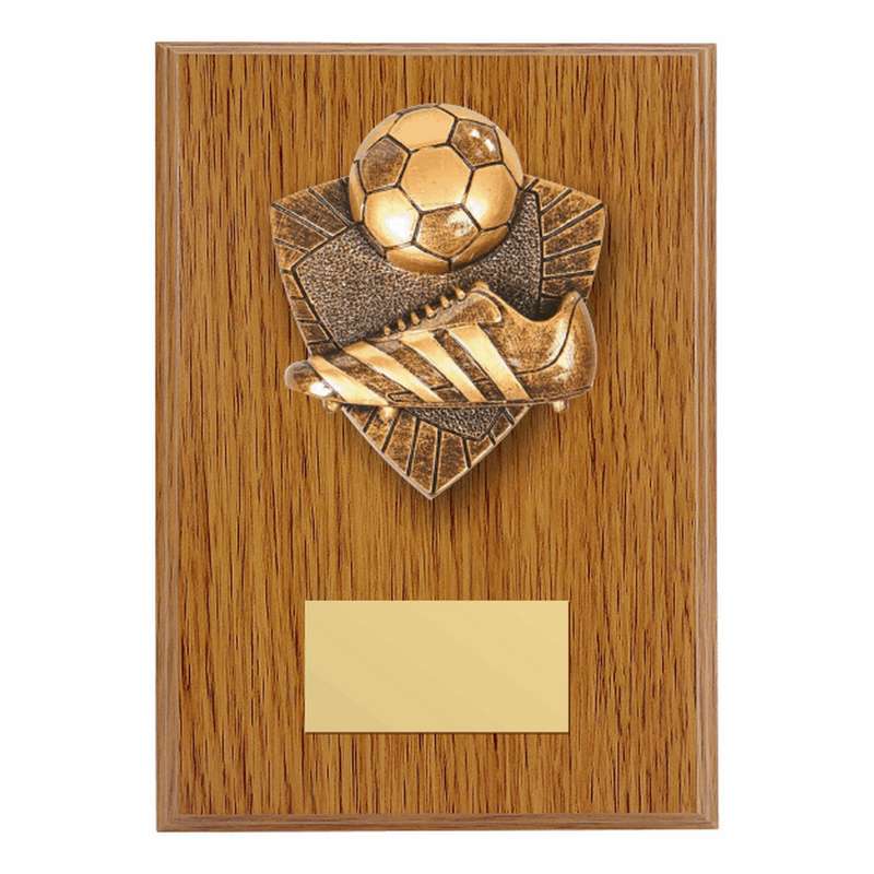 Wood Plaque with Resin Football Boot & Ball Trim 150mm – Light Oak