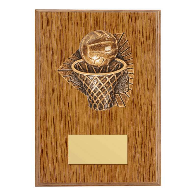 Wood Plaque with Resin Netball Trim 150mm – Light Oak