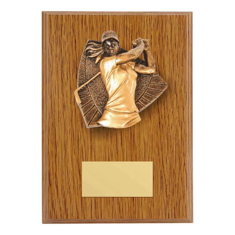 Wood Plaque with Resin Female Golf Trim 150mm – Light Oak