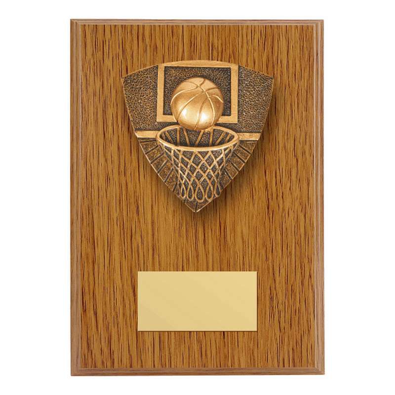 Wood Plaque with Resin Basketball Trim 150mm – Light Oak