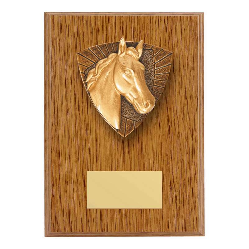 Wood Plaque with Resin Horse Trim 150mm – Light Oak