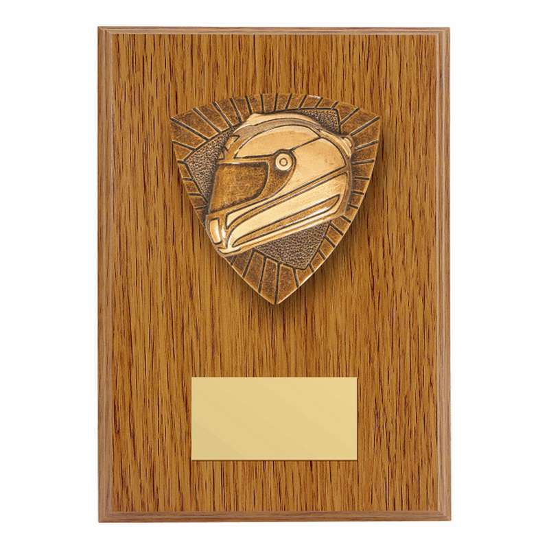 Wood Plaque with Resin Motor Sport Helmet Trim 150mm – Light Oak