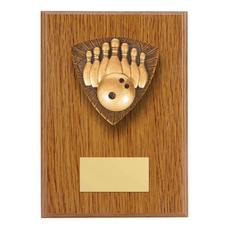 Wood Plaque with Resin Ten Pin Trim 150mm – Light Oak