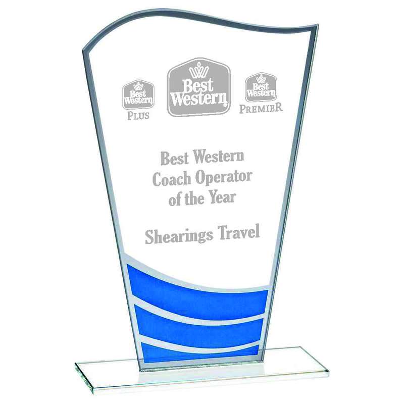 Clear Blue Wave Glass Award 160mm – Blue