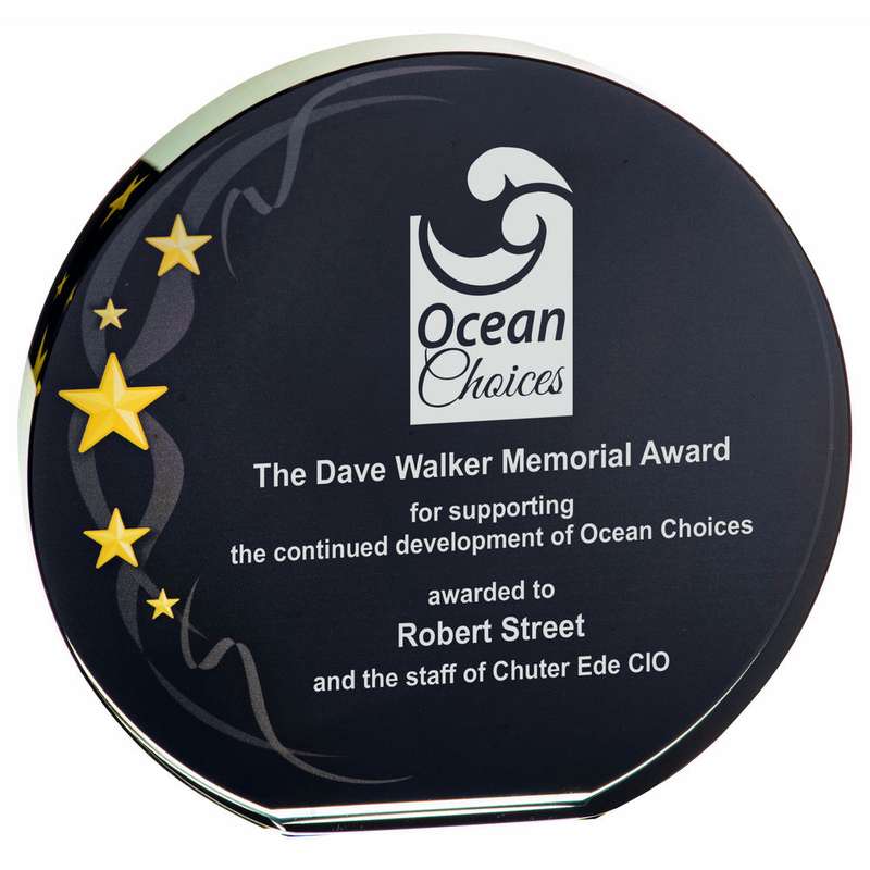 Circlular Glass Award – Black Background with Gold Stars 105mm – Black