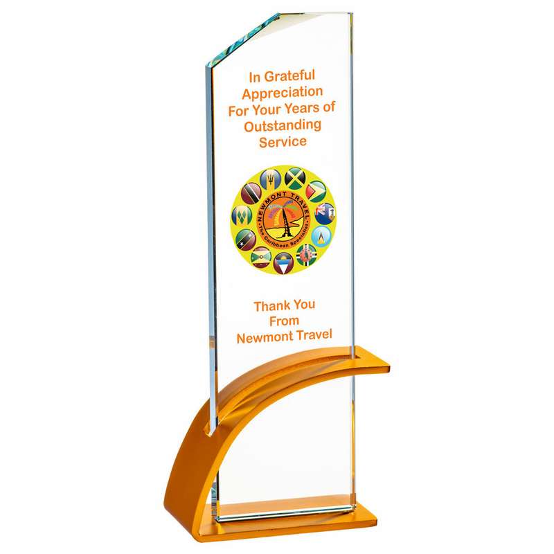 Clear Glass Award with Metal Base 250mm – Gold