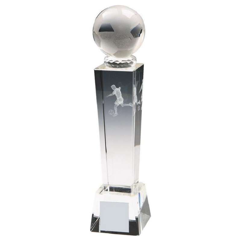 Crystal Column 3D Football Award 165mm – Clear