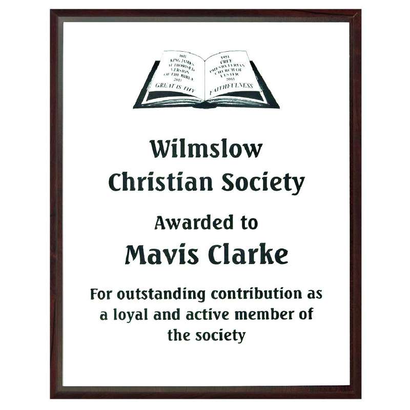 Wood Plaque Award with Colour Laminate Front – PLEASE SPECIFY COLOUR IN NOTES 230mm – Dark Wood